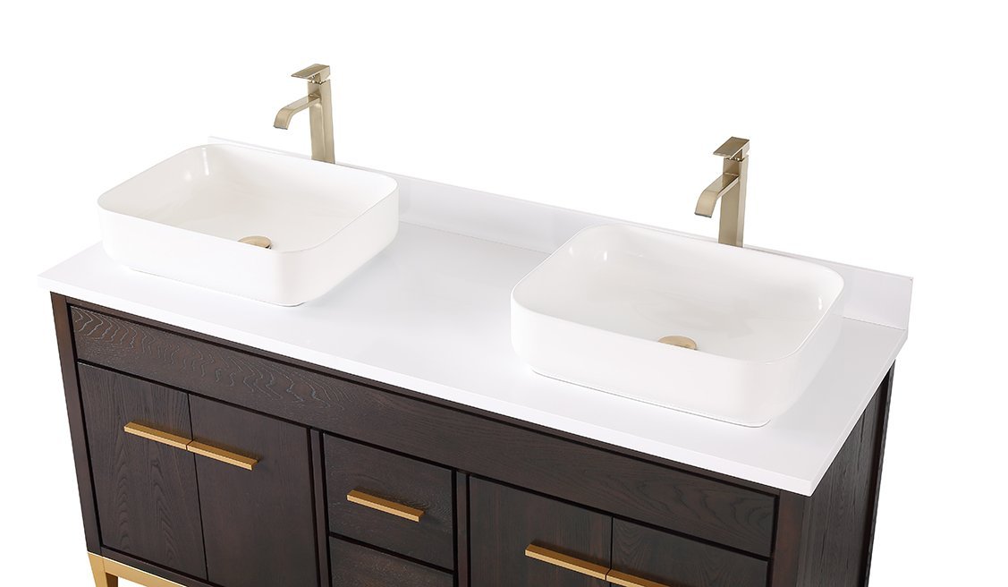 60" Tennant Brand Vessel sink Beatrice Double Sink Bathroom Vanity - TB-9960DK-60QT - Bentoncollections