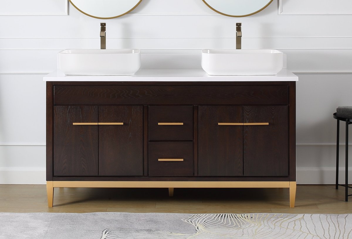60" Tennant Brand Vessel sink Beatrice Double Sink Bathroom Vanity - TB-9960DK-60QT - Bentoncollections