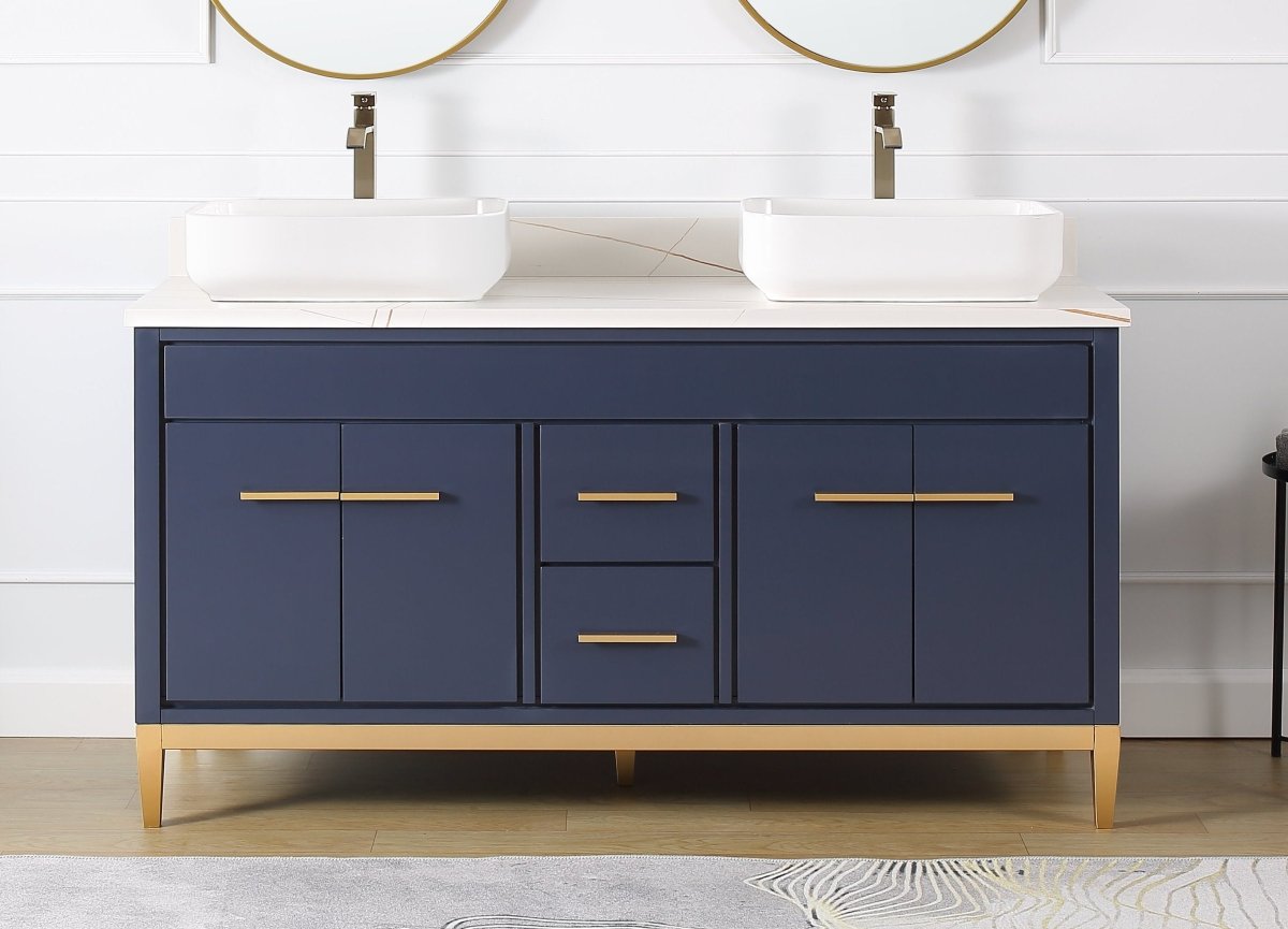 60" Tennant Brand Vessel sink Navy Blue Beatrice Double Sink Vanity - TB-9960NB-60NU - Bentoncollections