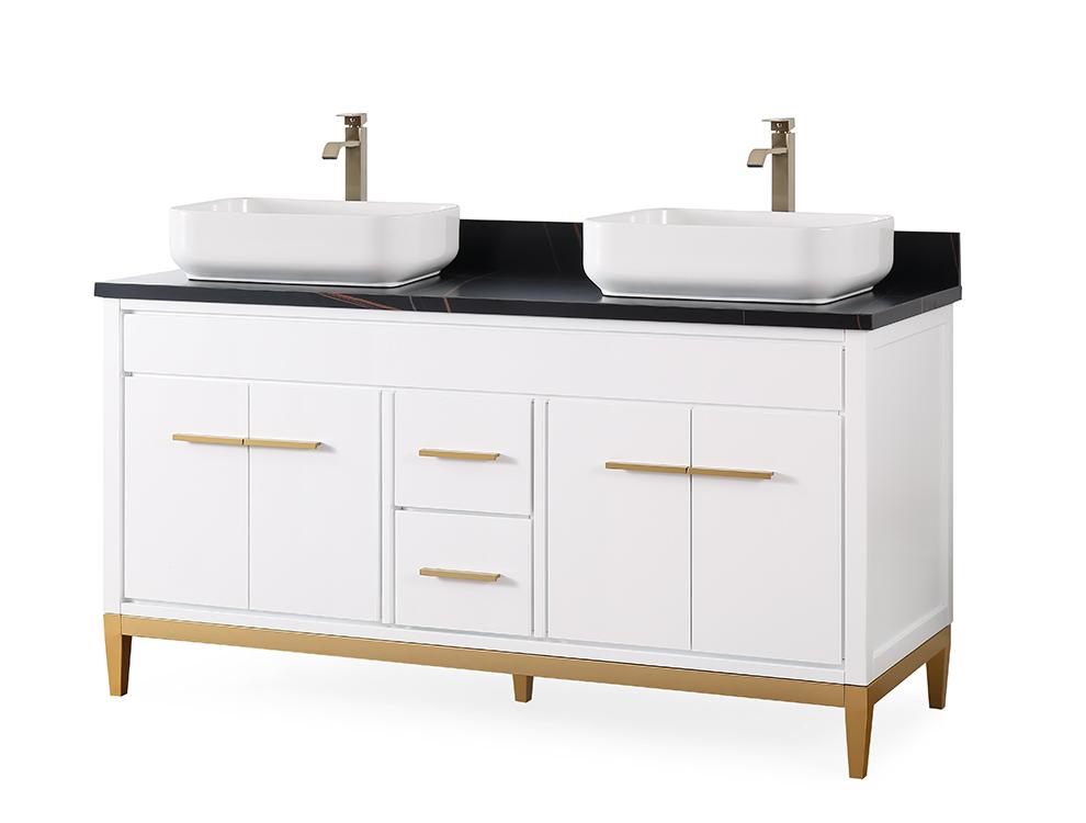 60" Tennant Brand Vessel sink White Beatrice Double Sink Vanity - TB-9960WT-60BK - Bentoncollections