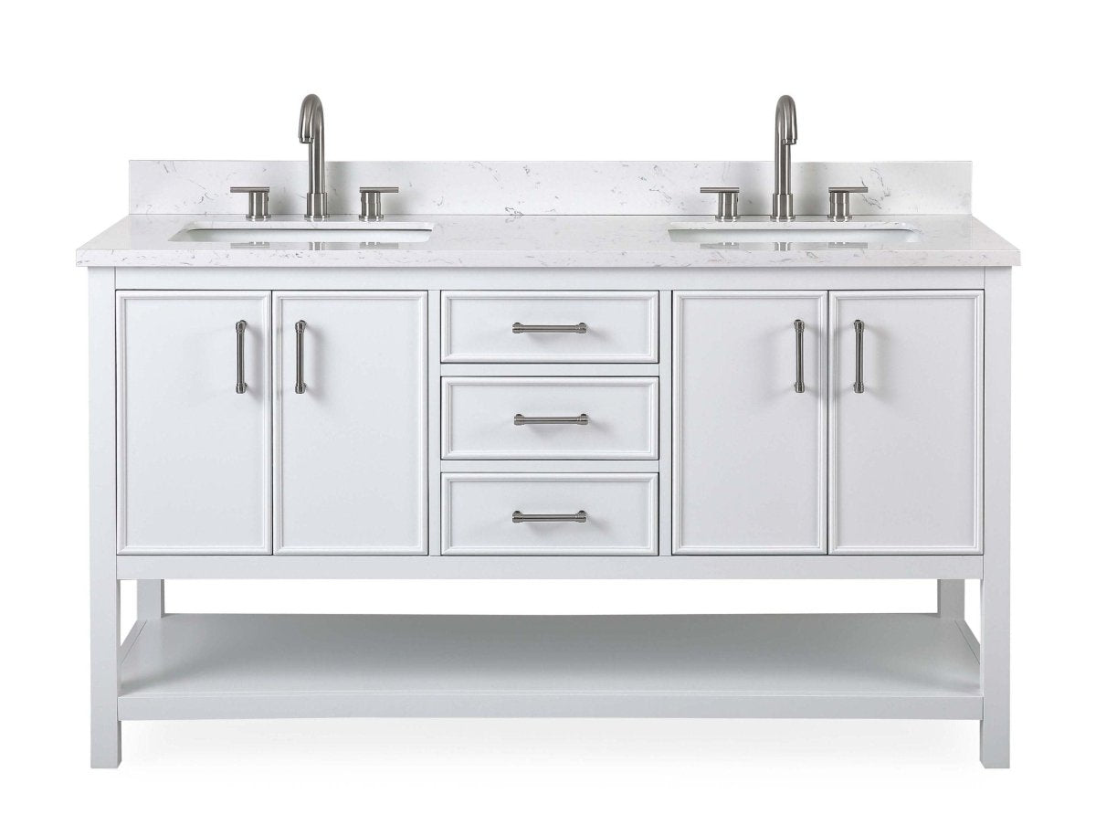 60" Tennant Brand White Color Finish Double Sink Bathroom Vanity - Felton # 7330-D60W - Bentoncollections