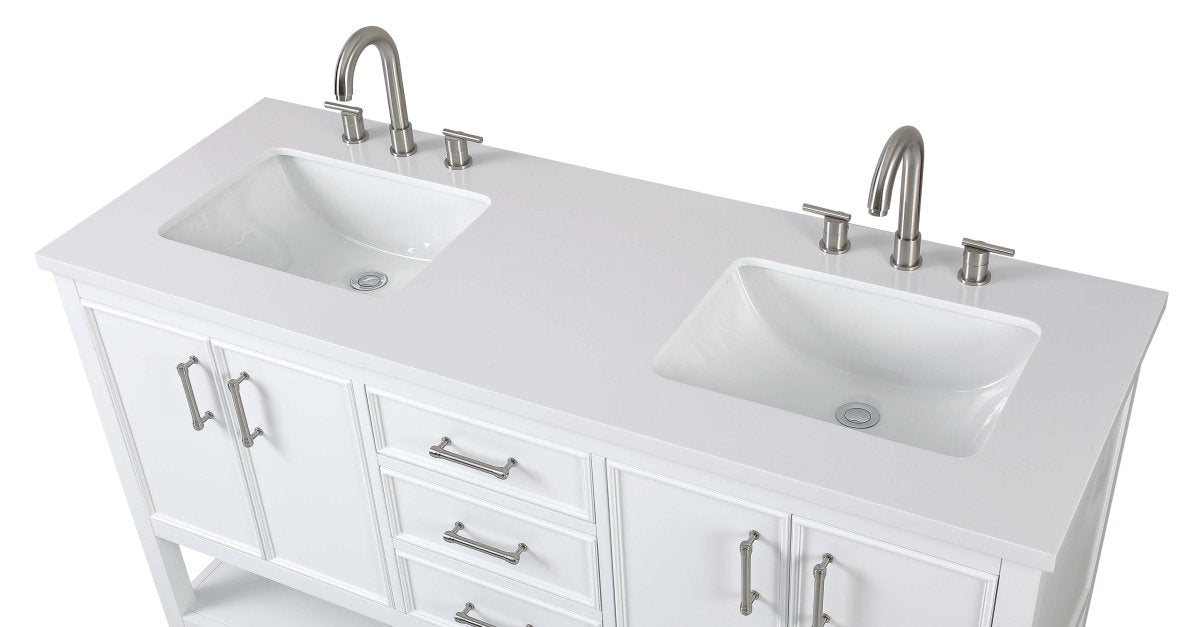 60" Tennant Brand White Color Finish Double Sink Bathroom Vanity - Felton # 7330-D60W - Bentoncollections