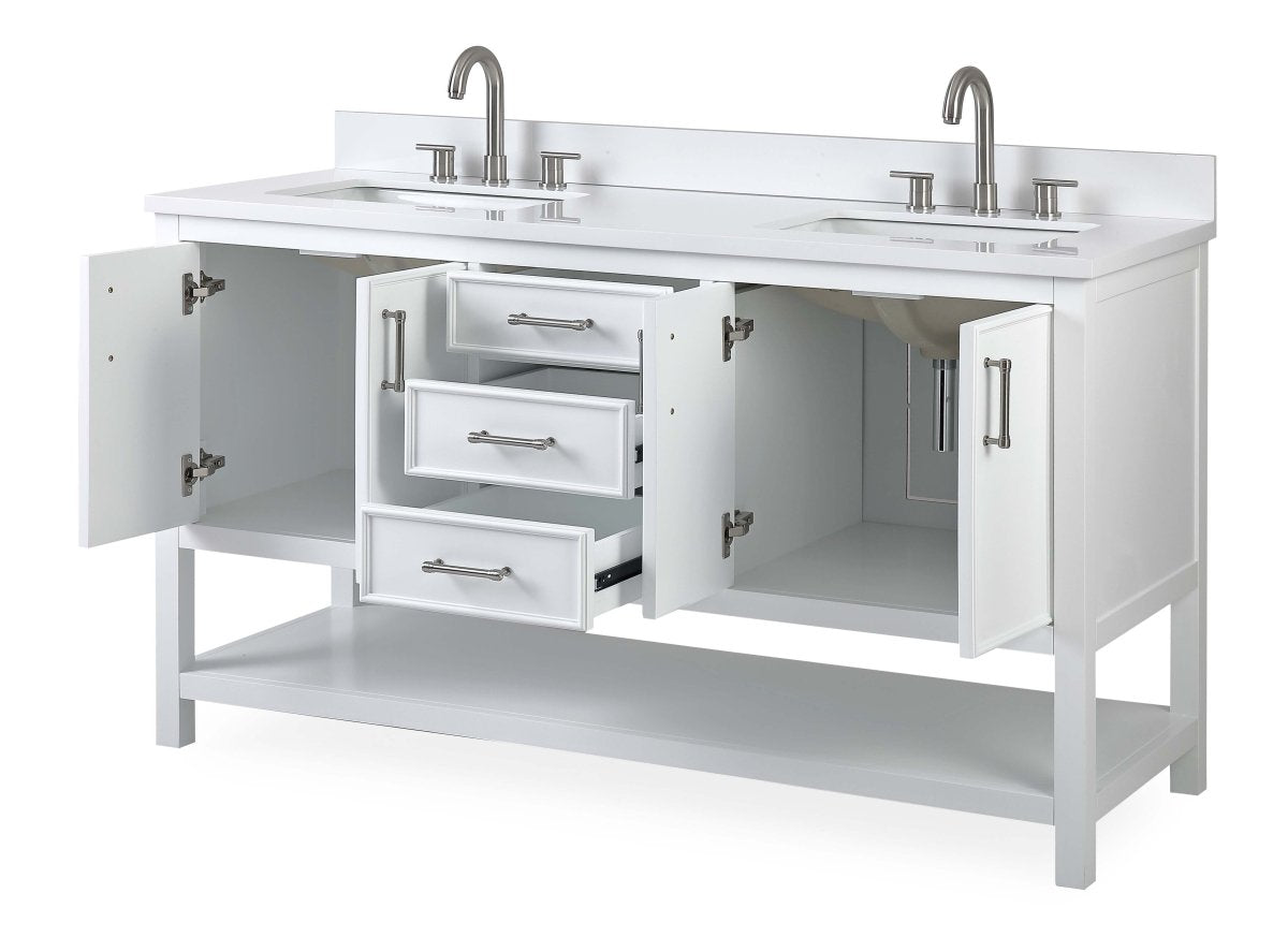 60" Tennant Brand White Color Finish Double Sink Bathroom Vanity - Felton # 7330-D60W - Bentoncollections