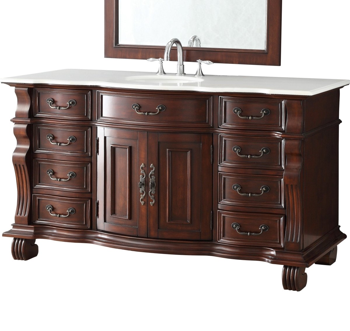 60" Traditional Style Cherry Wood Hopkinton Bathroom Sink Vanity White Marble Top GD-4437W-60 - Bentoncollections