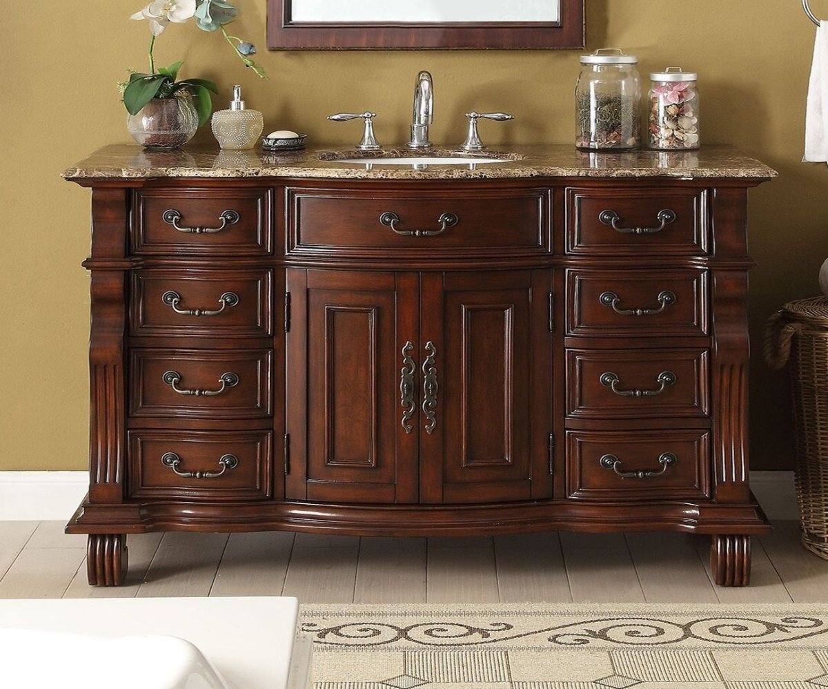 60" Traditional Style Cherry Wood Hopkinton Bathroom Sink Vanity With Baltic Brown Top GD-4437SB-60 - Bentoncollections