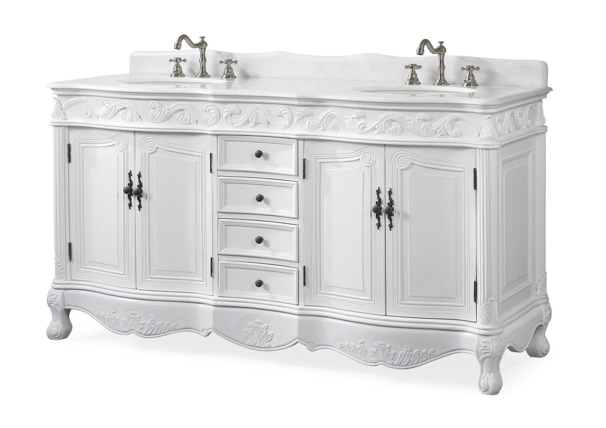 64" Antique White Traditional Style Double Sink Beckham Bathroom Vanity - CF-3882W-AW-64 - Bentoncollections