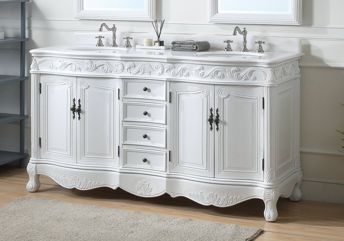 64" Antique White Traditional Style Double Sink Beckham Bathroom Vanity - CF-3882W-AW-64 - Bentoncollections