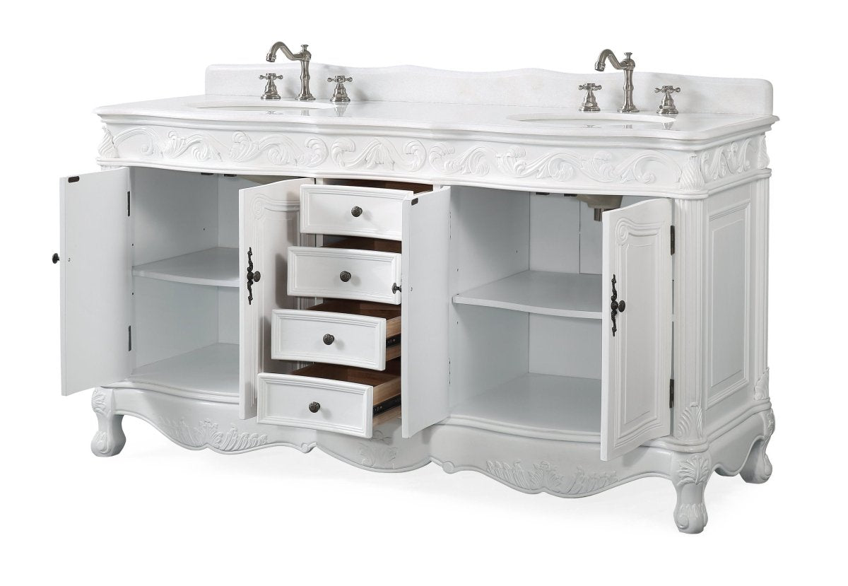64" Antique White Traditional Style Double Sink Beckham Bathroom Vanity - CF-3882W-AW-64 - Bentoncollections