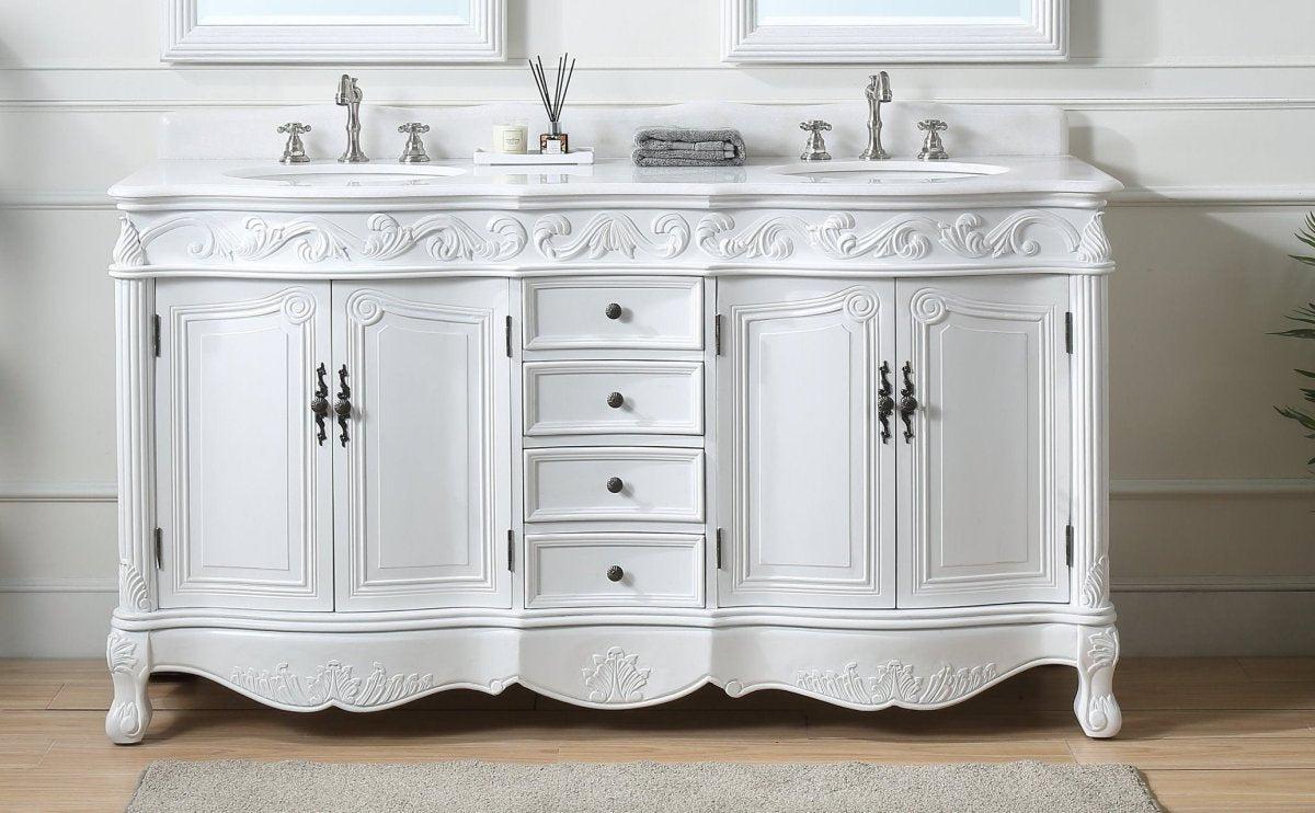 64" Antique White Traditional Style Double Sink Beckham Bathroom Vanity - CF-3882W-AW-64 - Bentoncollections