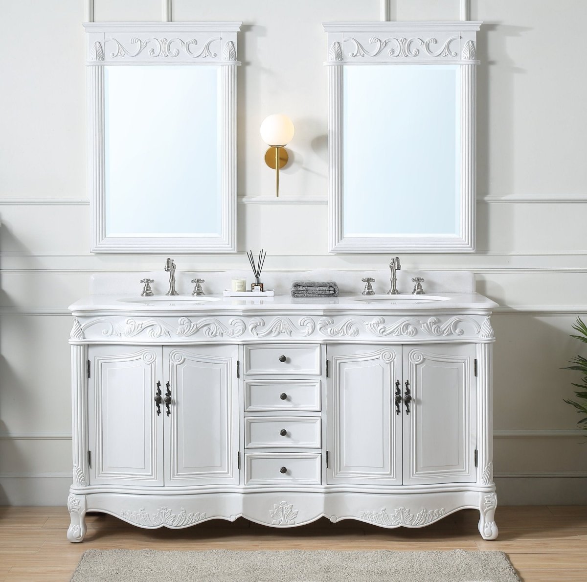 64" Antique White Traditional Style Double Sink Beckham Bathroom Vanity - CF-3882W-AW-64 - Bentoncollections