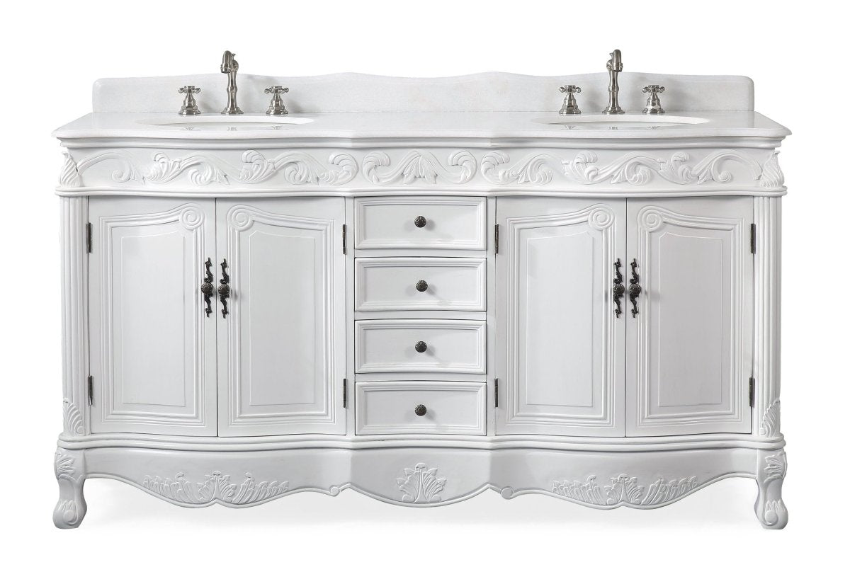 64" Antique White Traditional Style Double Sink Beckham Bathroom Vanity - CF-3882W-AW-64 - Bentoncollections