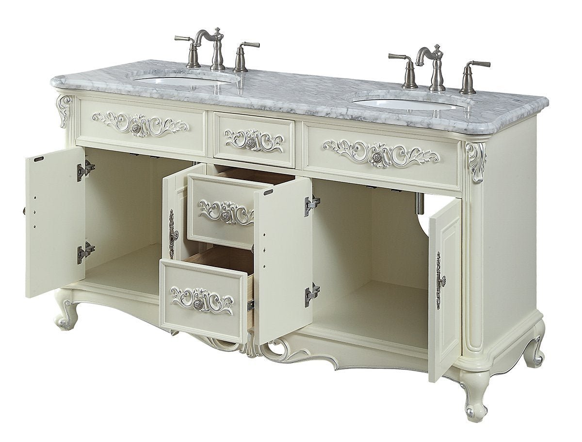64” Benton Collection Verondia Vintage Style White Bathroom Vanity CF-5364-64 - Bentoncollections