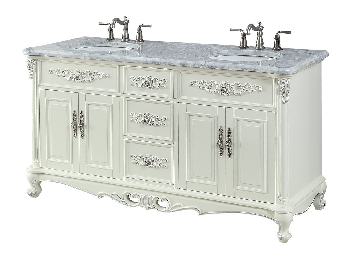 64” Benton Collection Verondia Vintage Style White Bathroom Vanity CF-5364-64 - Bentoncollections