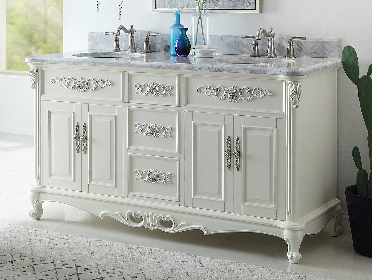 64” Benton Collection Verondia Vintage Style White Bathroom Vanity CF-5364-64 - Bentoncollections