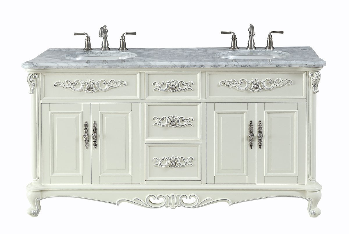 64” Benton Collection Verondia Vintage Style White Bathroom Vanity CF-5364-64 - Bentoncollections