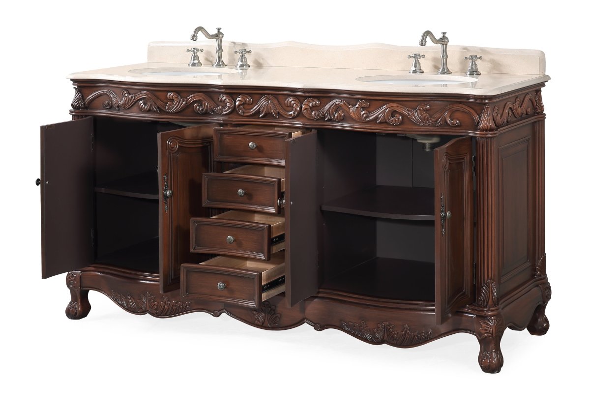 64" Traditional Style Brown Double Sink Beckham Bathroom Vanity - CF-3882M-TK-64 - Bentoncollections