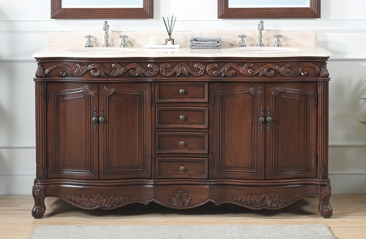 64" Traditional Style Brown Double Sink Beckham Bathroom Vanity - CF-3882M-TK-64 - Bentoncollections