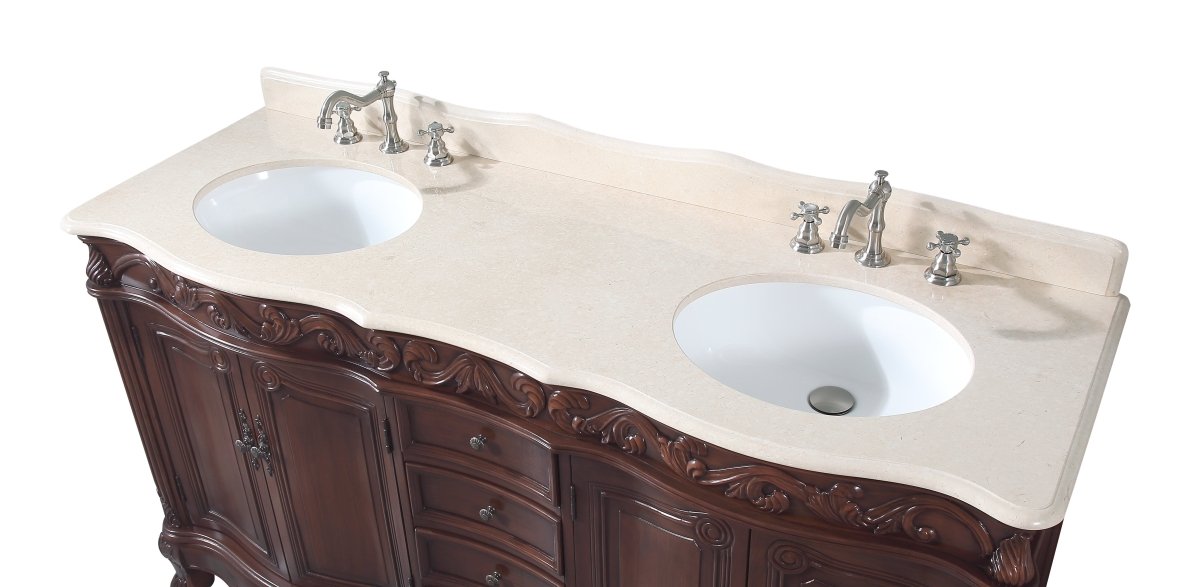 64" Traditional Style Brown Double Sink Beckham Bathroom Vanity - CF-3882M-TK-64 - Bentoncollections
