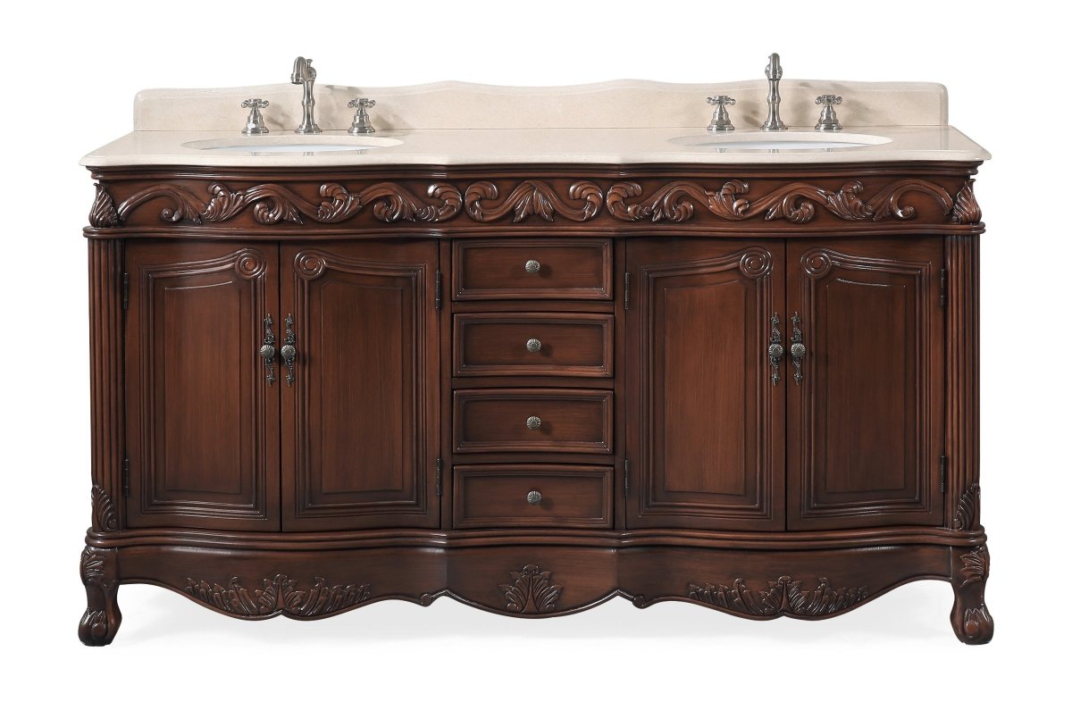 64" Traditional Style Brown Double Sink Beckham Bathroom Vanity - CF-3882M-TK-64 - Bentoncollections