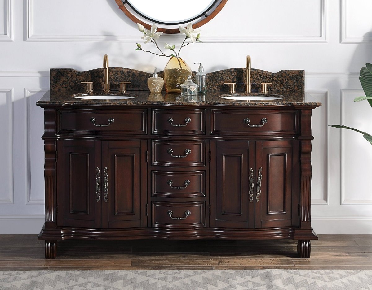 64" Traditional Style Cherry Wood Hopkinton Double Sink Bathroom Vanity GD-4438W-64 - Bentoncollections