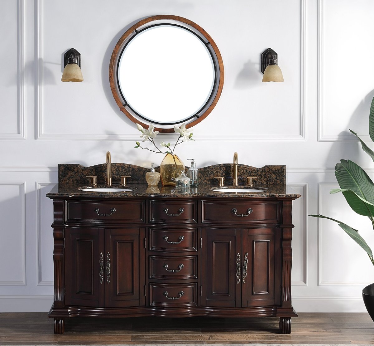 64" Traditional Style Cherry Wood Hopkinton Double Sink Bathroom Vanity GD-4438W-64 - Bentoncollections
