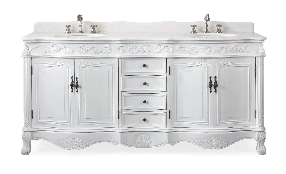 72" Antique White Traditional Style Double Sink Beckham Bathroom Vanity - CF-3882W-AW-72 - Bentoncollections