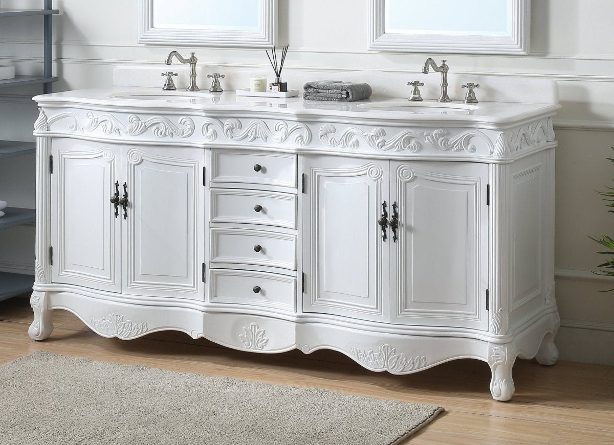 72" Antique White Traditional Style Double Sink Beckham Bathroom Vanity - CF-3882W-AW-72 - Bentoncollections