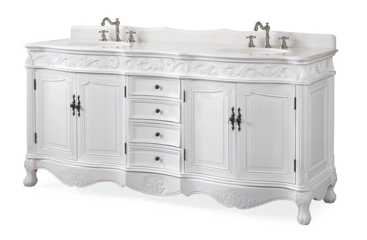 72" Antique White Traditional Style Double Sink Beckham Bathroom Vanity - CF-3882W-AW-72 - Bentoncollections