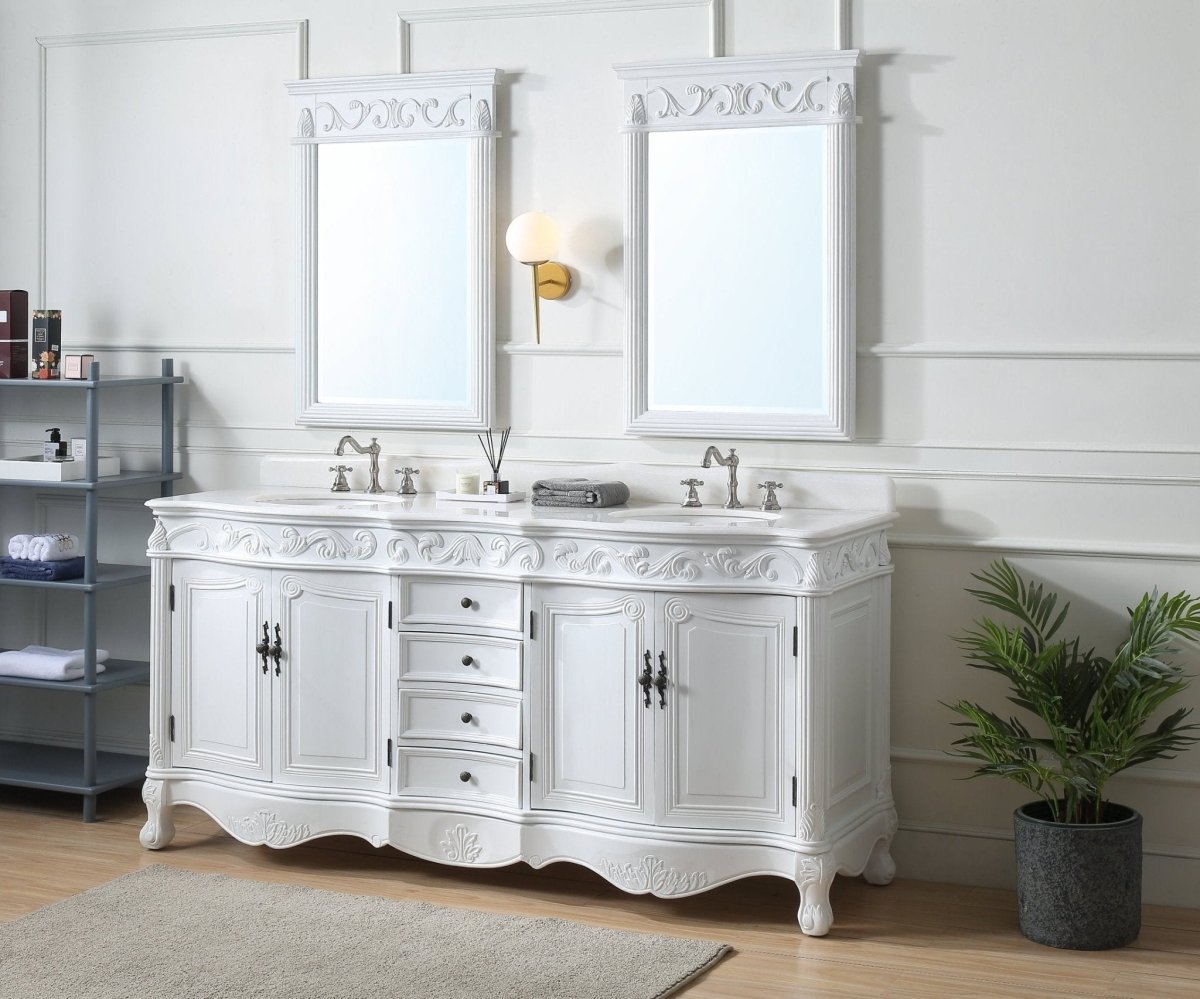 72" Antique White Traditional Style Double Sink Beckham Bathroom Vanity - CF-3882W-AW-72 - Bentoncollections