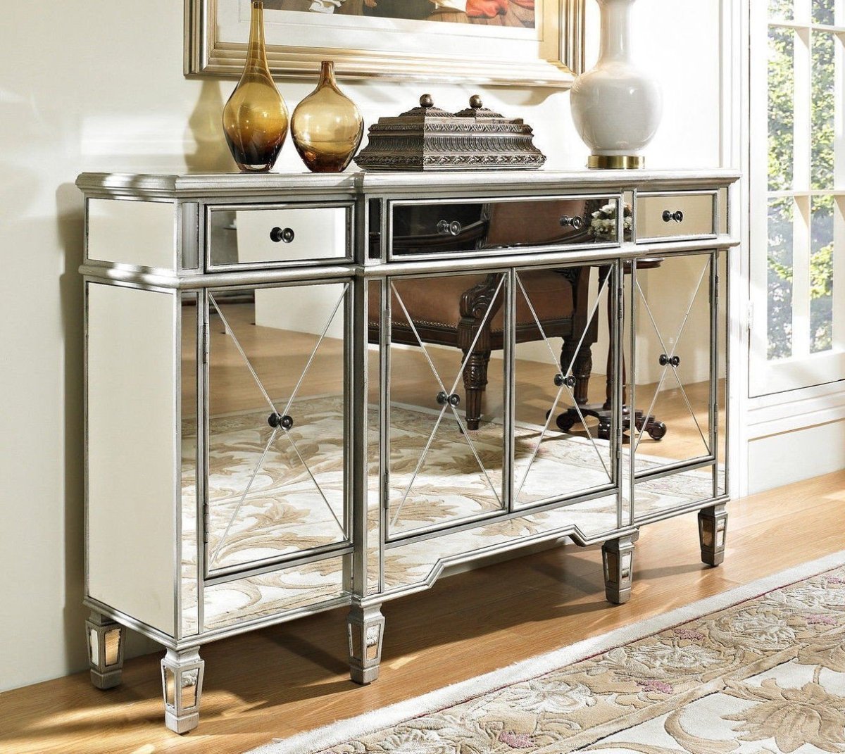 Mirrored Relection Andrea Hall Console DH-695 (Silver) - Bentoncollections