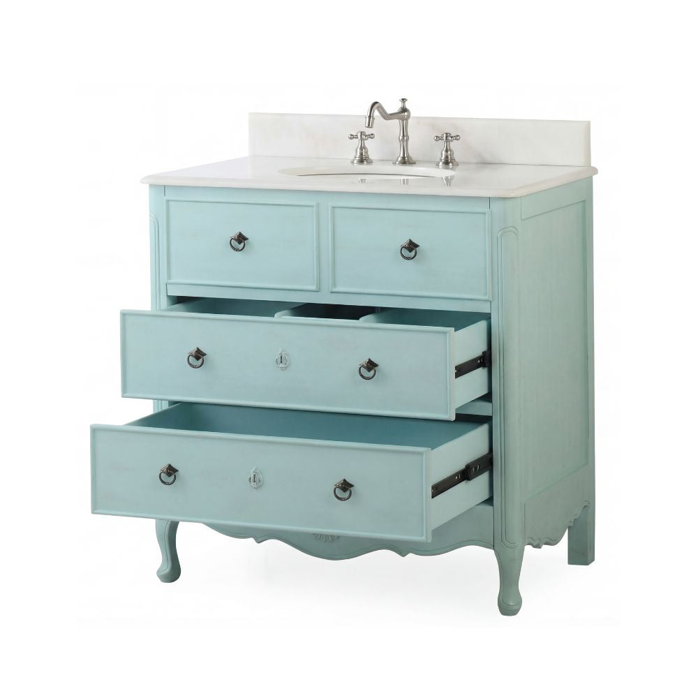 34 Inch Distressed Light Blue Daleville Cottage Style Bathroom Sink Vanity