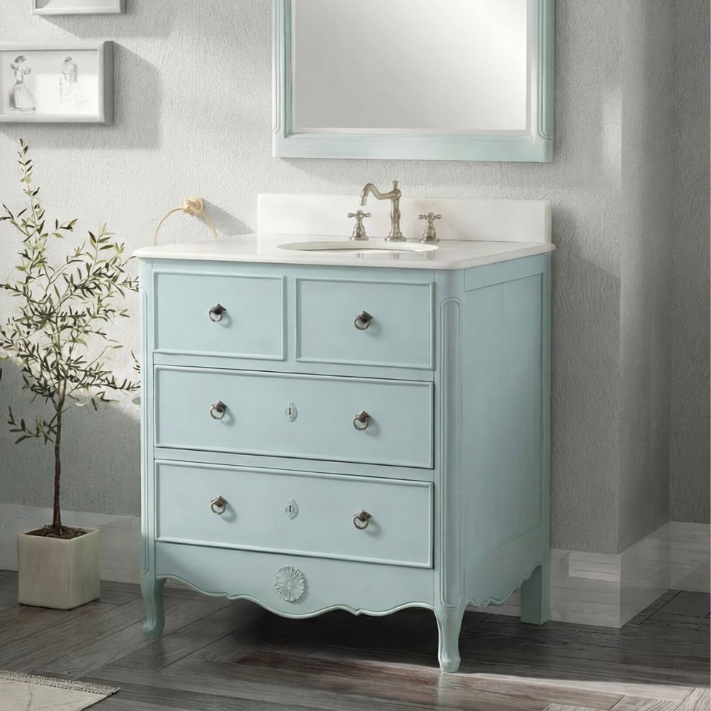 34 Inch Distressed Light Blue Daleville Cottage Style Bathroom Sink Vanity