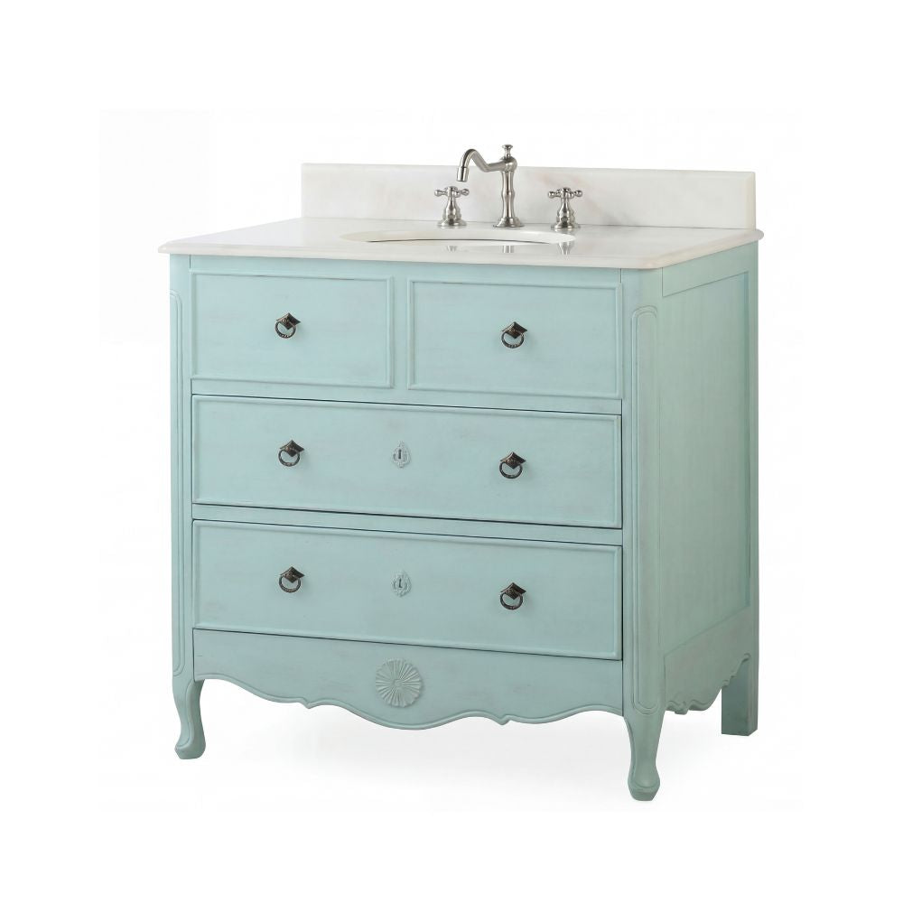 34 Inch Distressed Light Blue Daleville Cottage Style Bathroom Sink Vanity