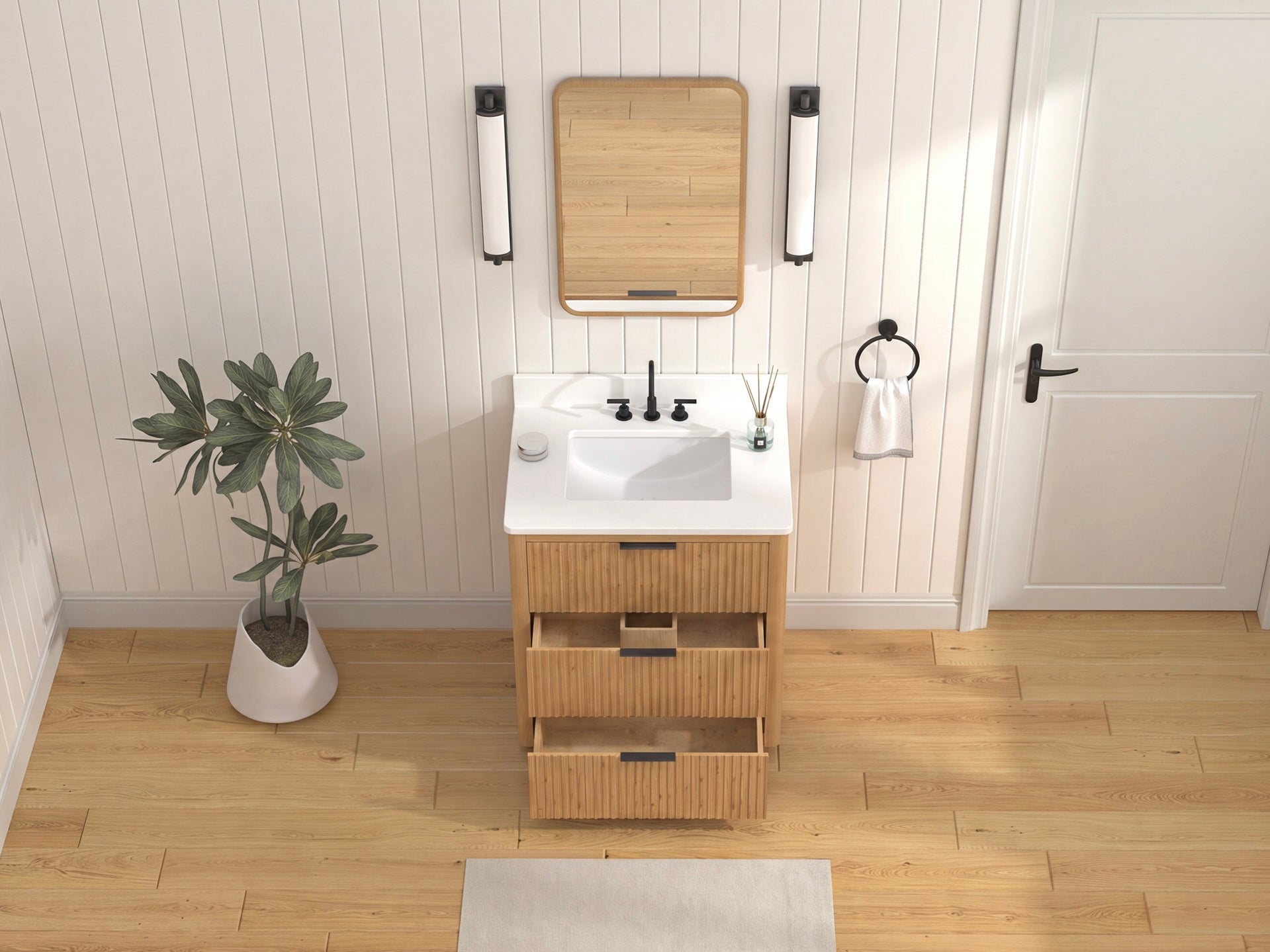 30 Inch Modern Golden Oak Coris Single Sink Bathroom Vanity With White Quartz Top
