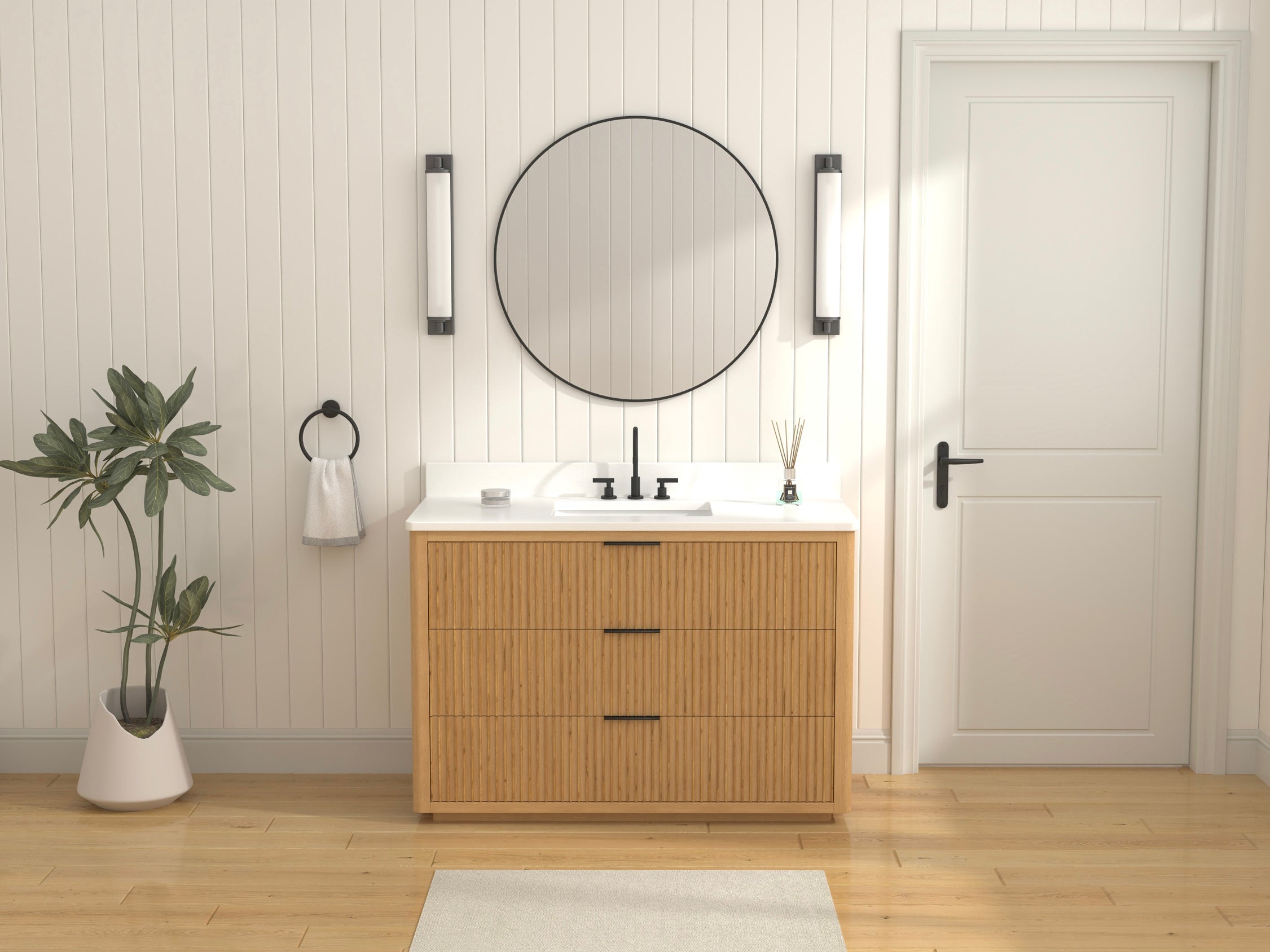 48 Inch Modern Golden Oak Coris Single Sink Bathroom Vanity With White Quartz Top