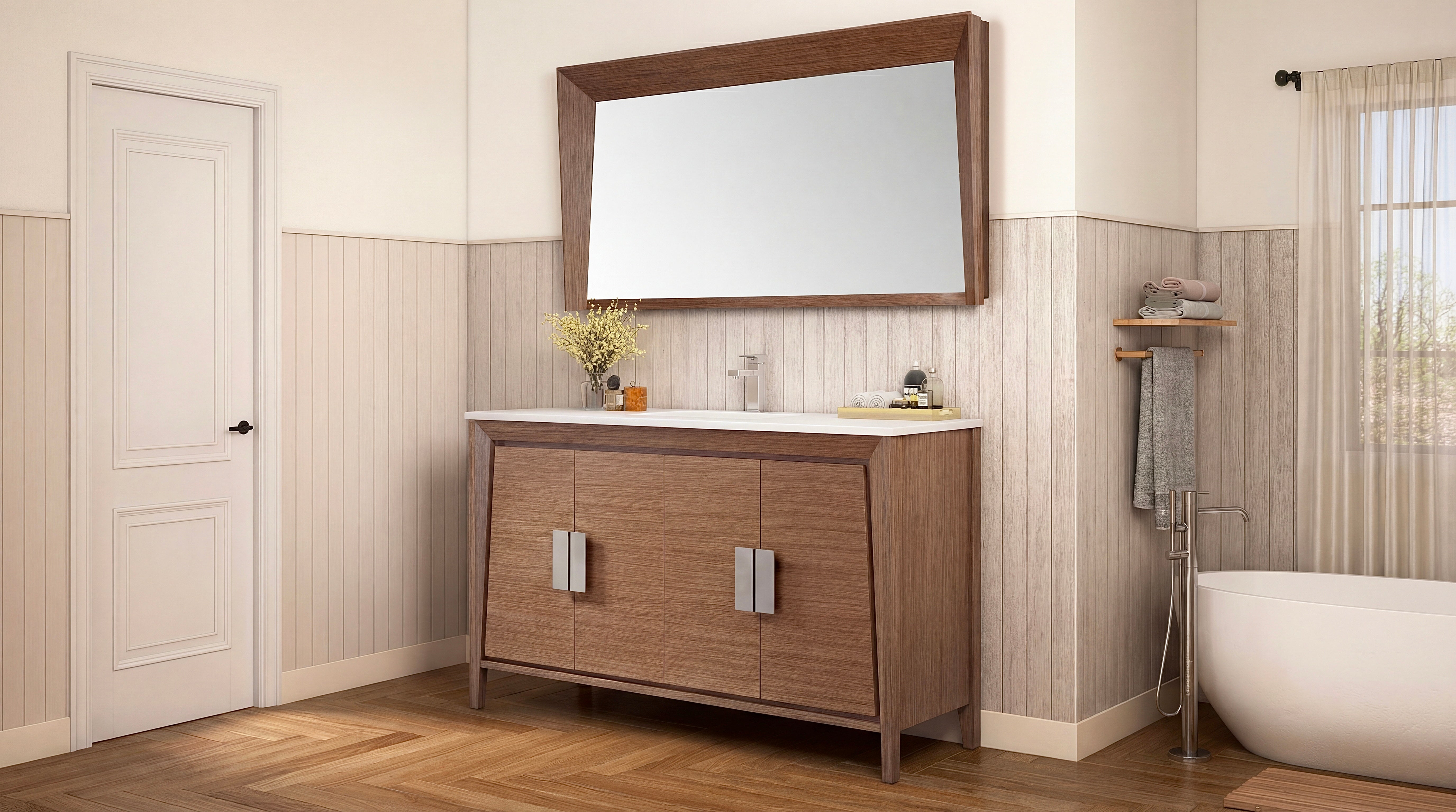 60 inch Larvotto Light Wheat Contemporary Single Sink Bathroom Vanity