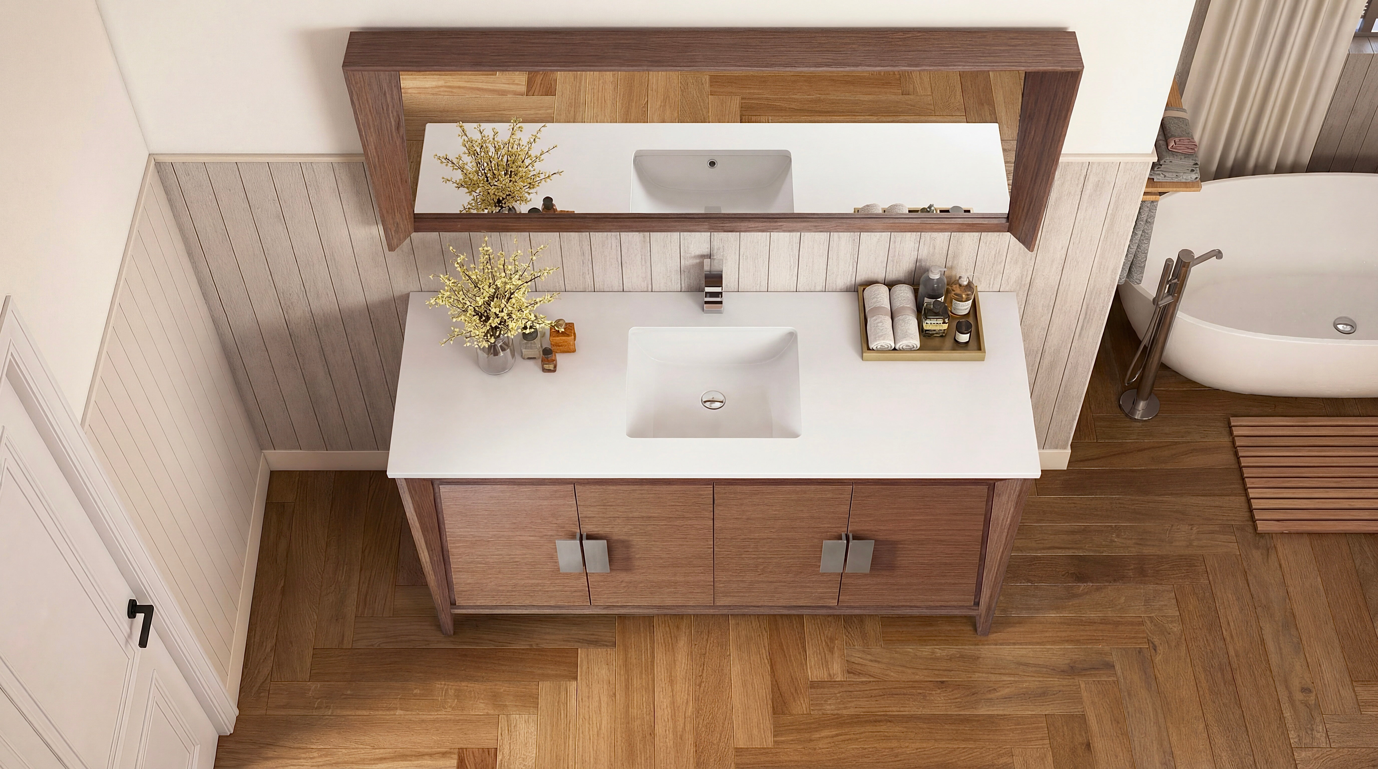 60 inch Larvotto Light Wheat Contemporary Single Sink Bathroom Vanity