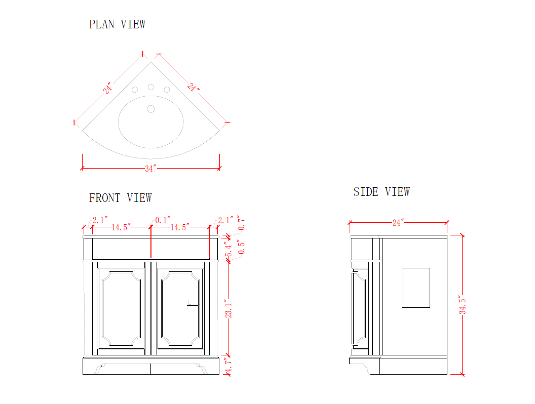24 Inch Triadsville Freestanding Distressed Brown Corner Bathroom Sink Vanity