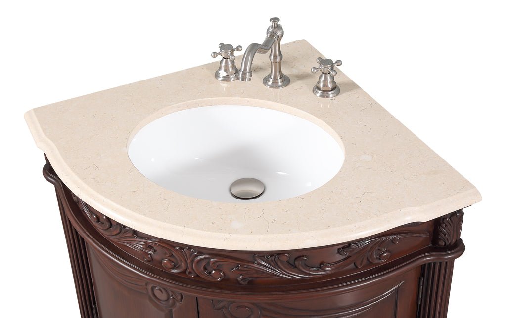 24 Inch Classic Style Walnut Brown Bayview Cream Marble Countertop Corner Bathroom Sink Vanity