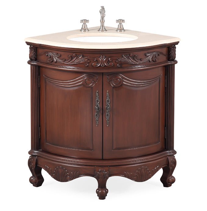 24 Inch Classic Style Walnut Brown Bayview Cream Marble Countertop Corner Bathroom Sink Vanity