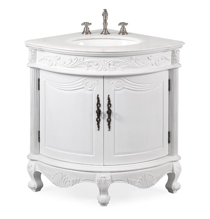 24 Inch Classic Style White Bayview Corner Bathroom Sink Vanity
