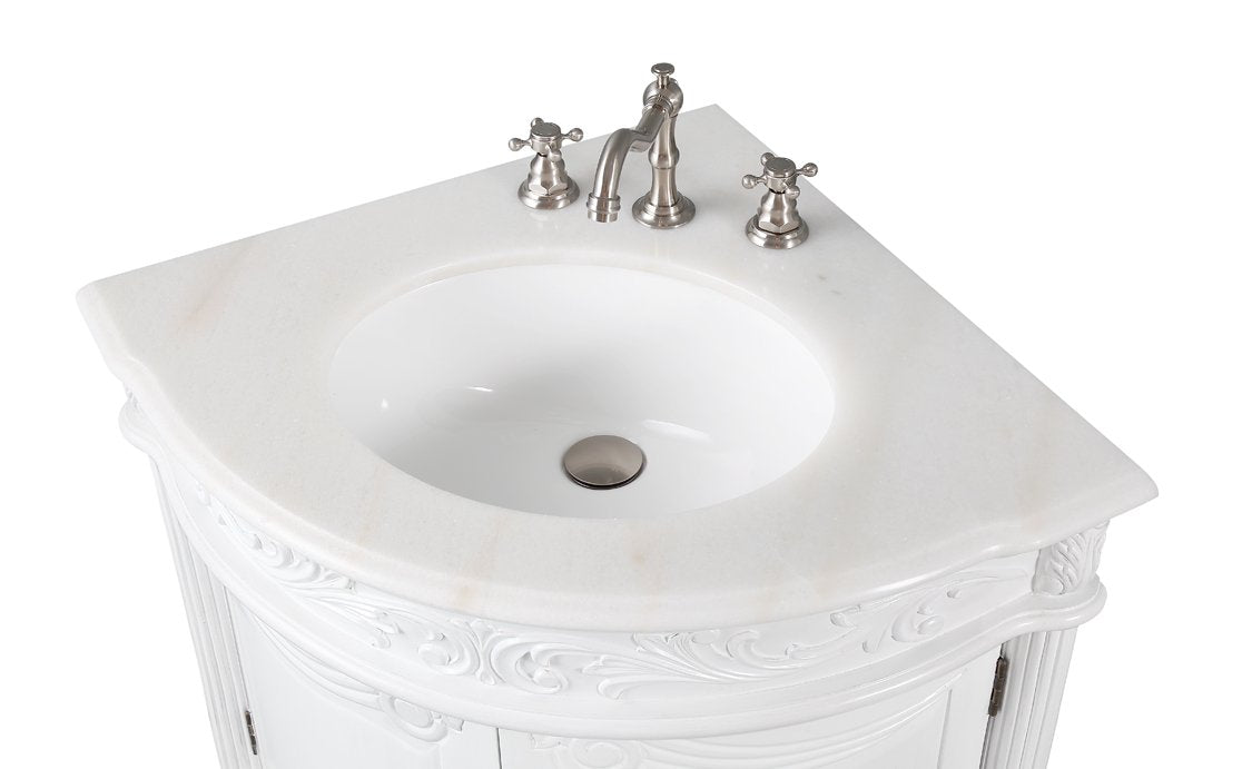 24 Inch Classic Style White Bayview Corner Bathroom Sink Vanity