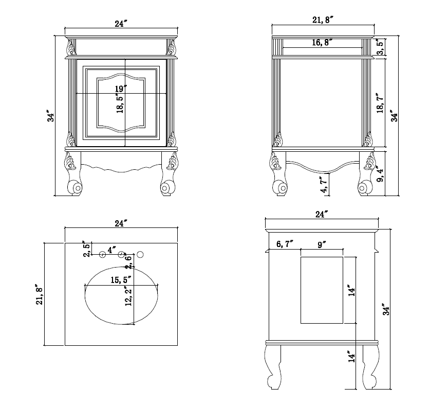 24 Inch Brown Classic Style Powder Room Debellis Small Bathroom Vanity