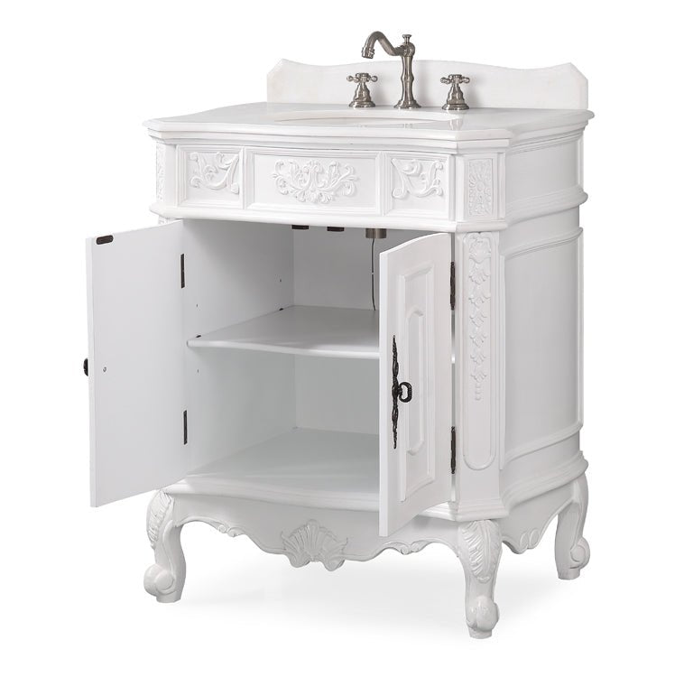 30 Inch Antique Style Old Timer Classic White Ellenton Bathroom Sink Vanity