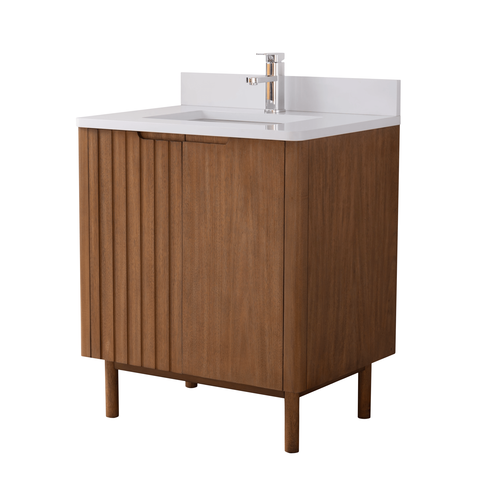 30 Inch Fume Single Sink Mango Warm Oak Brown Finish Bathroom Vanity With White Top
