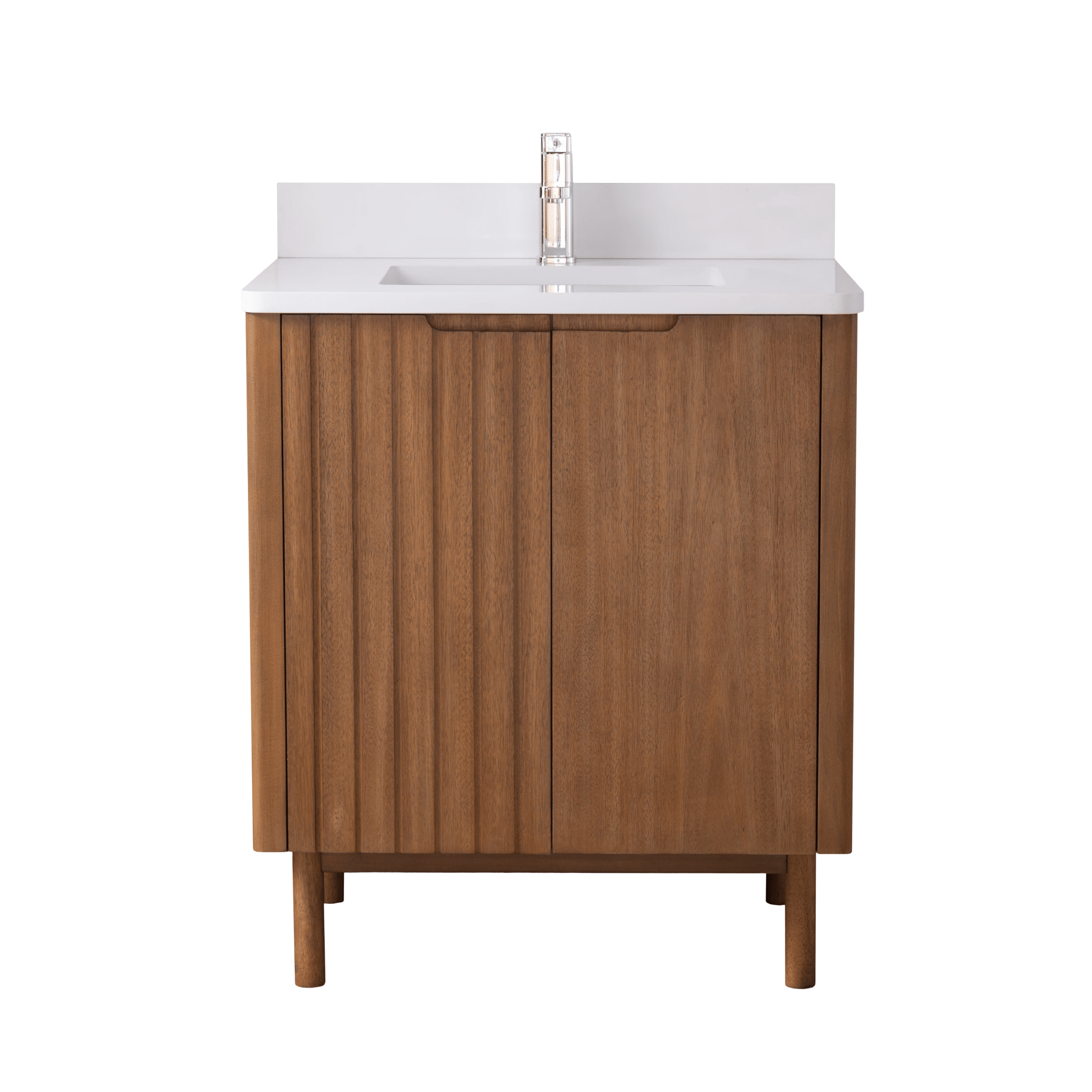 30 Inch Fume Single Sink Mango Warm Oak Brown Finish Bathroom Vanity With White Top