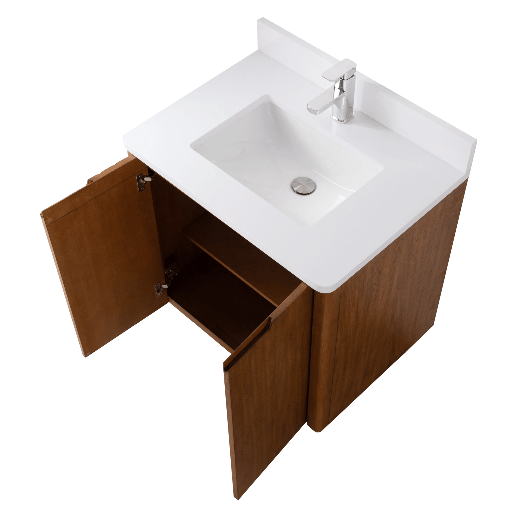 30 Inch Fume Single Sink Mango Warm Oak Brown Finish Wall Mount Floating Style Bathroom Vanity