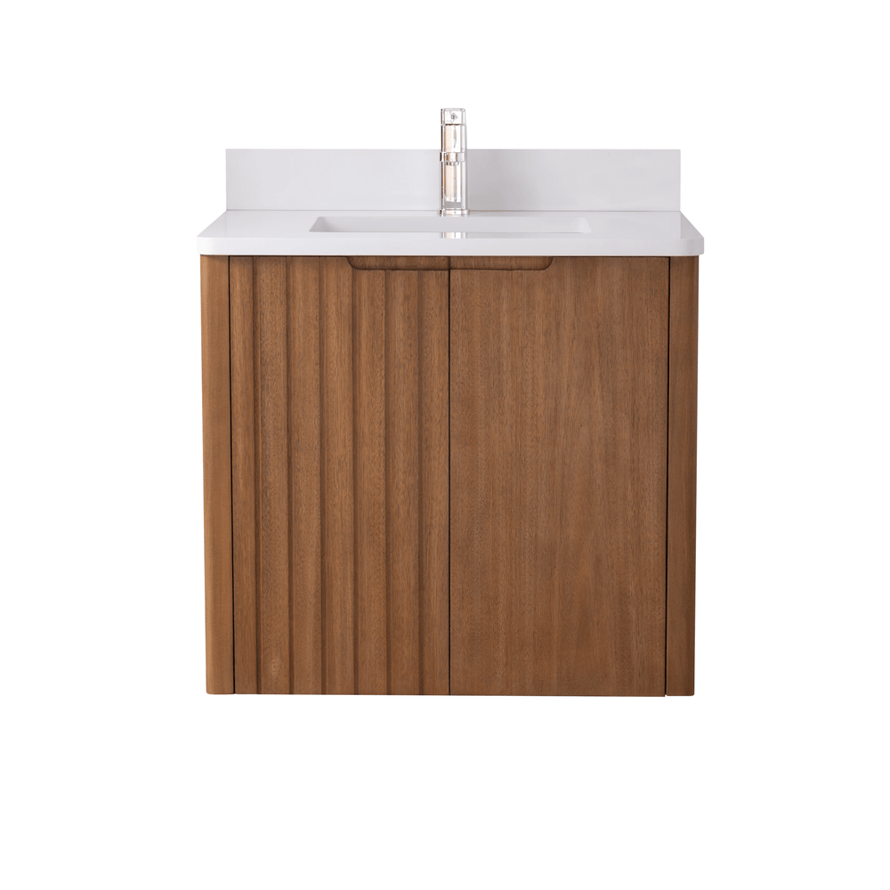 30 Inch Fume Single Sink Mango Warm Oak Brown Finish Wall Mount Floating Style Bathroom Vanity