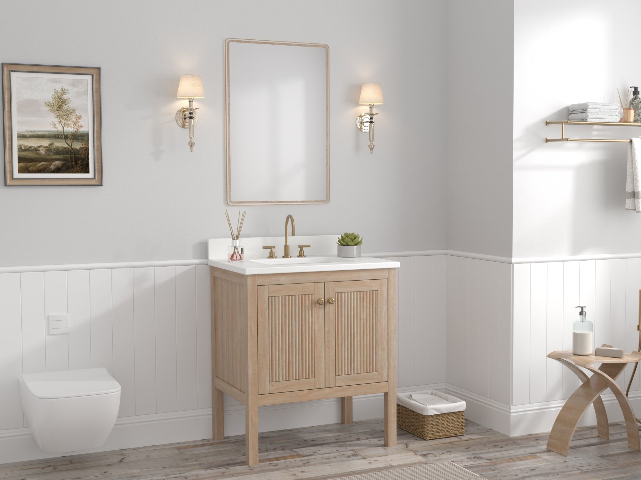 30 Inch Modern Light Oak Sera Single Sink Bathroom Vanity With White Quartz Top