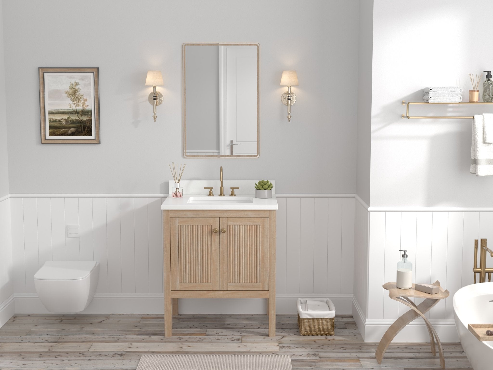 30 Inch Modern Light Oak Sera Single Sink Bathroom Vanity With White Quartz Top